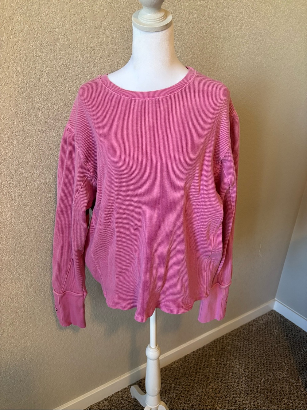 We The Free Pink Waffle-Knit Long Sleeve Top